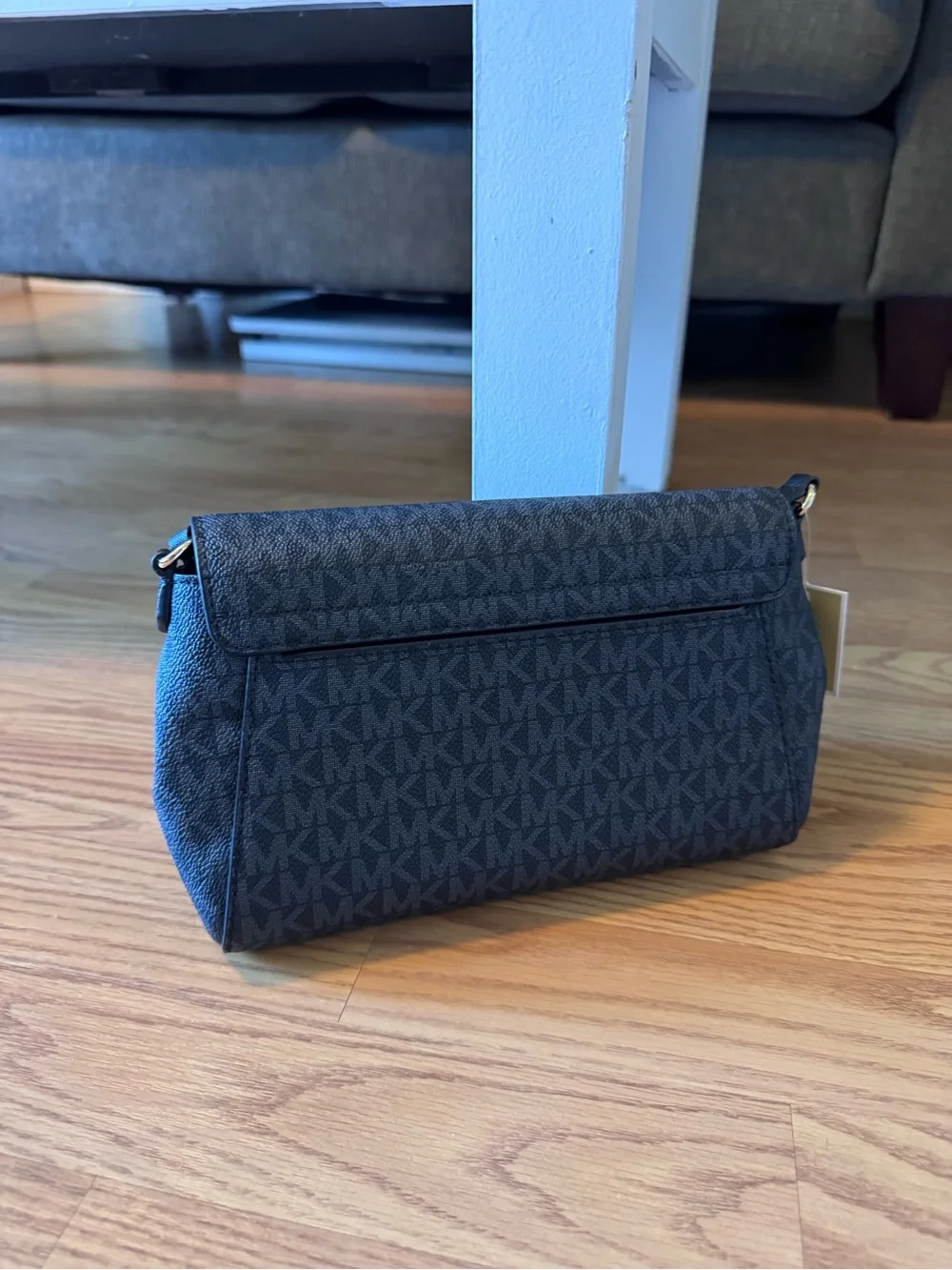 Michael Kors Black Signature Logo Crossbody Clutch with Gold Hardware